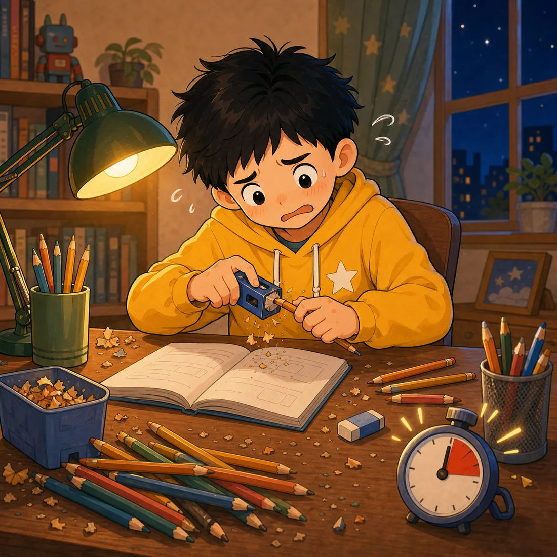 小可乐面对作业迟迟没有开始的漫画场景
